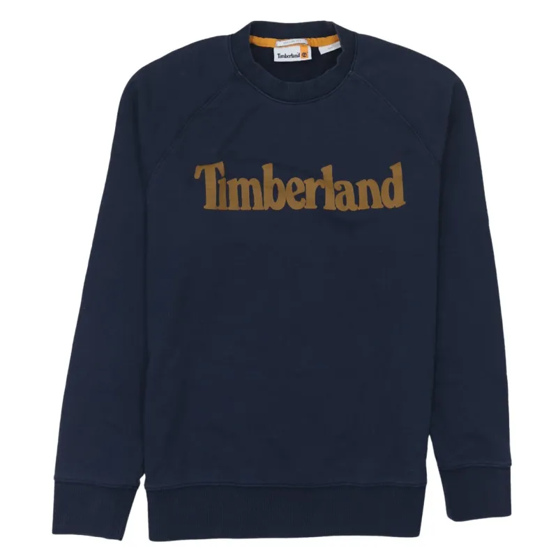 Timberland Navy Blue Sweatshirt Men's Small Embroidered Chest Logo Crewneck Pullover Top sold by Vintage Club
