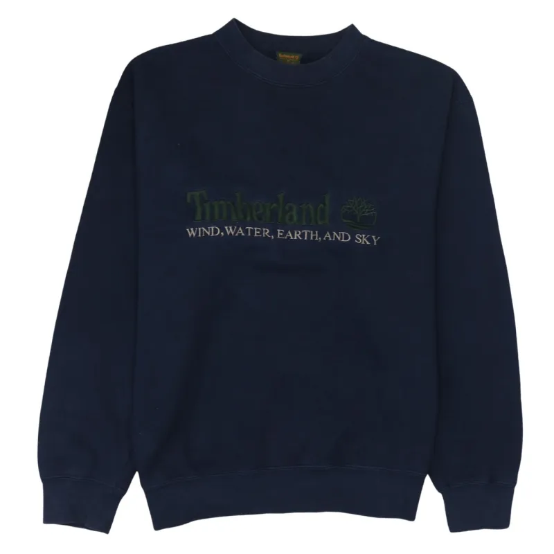 Timberland Navy Blue Sweatshirt Men's Medium Embroidered Logo Slogan Crewneck Pullover Fleece Top sold by Vintage Club