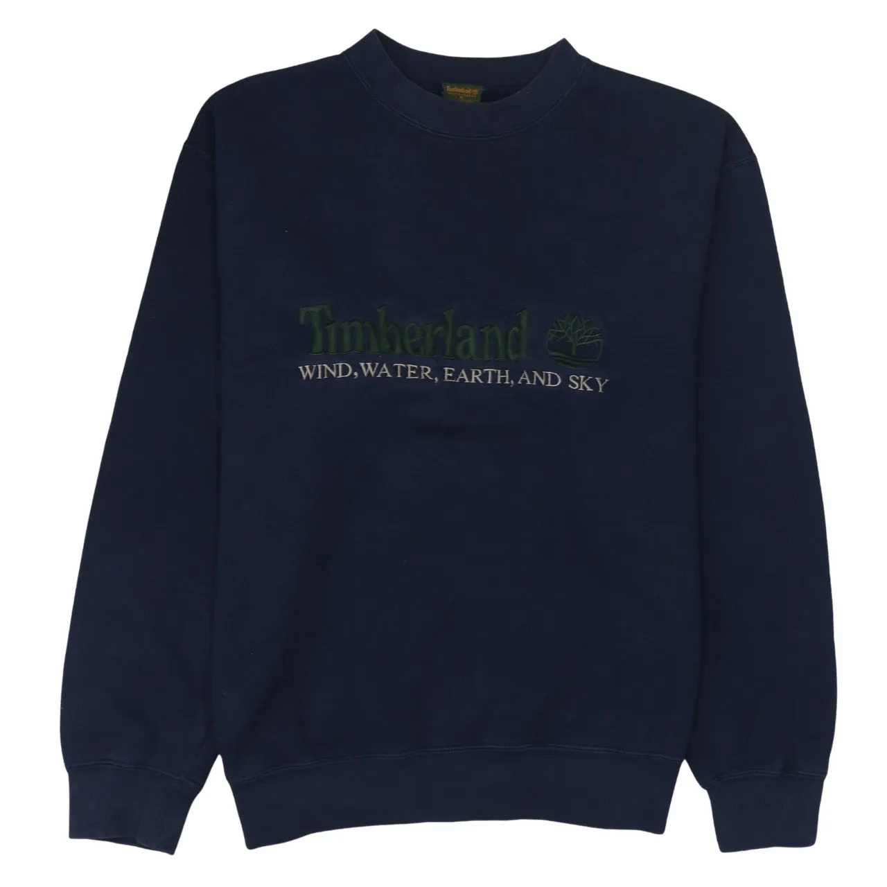 Timberland Navy Blue Sweatshirt Men's Medium Embroidered Logo Slogan Crewneck Pullover Fleece Top sold by Vintage Club