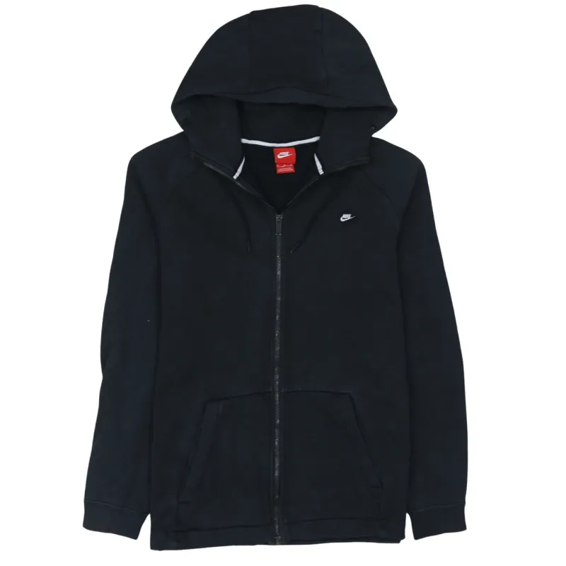 Nike Black Full Zip Hoodie Women’s Medium Embroidered Swoosh Drawstring Hood Pockets Sweatshirt sold by Vintage Club