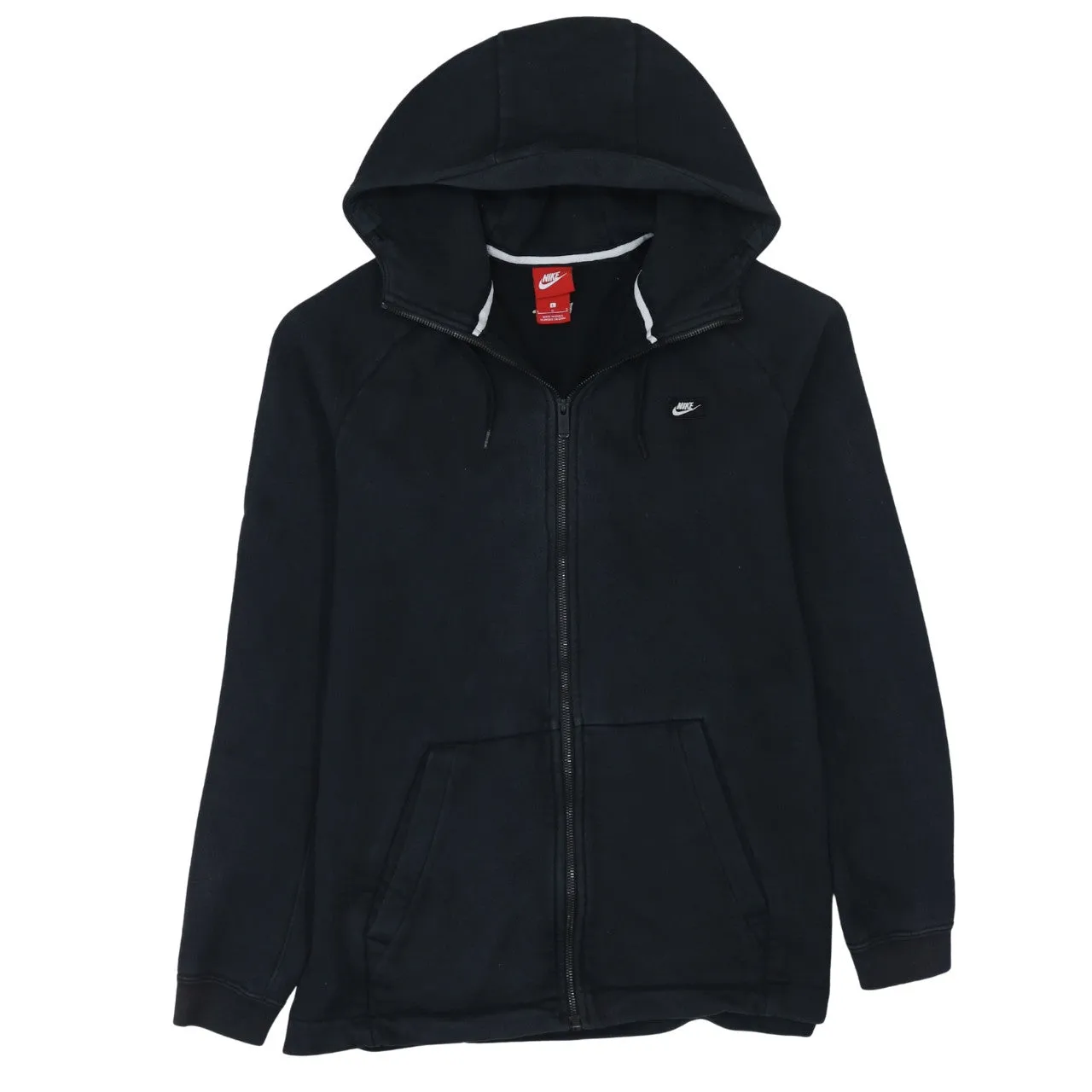 Nike Black Full Zip Hoodie Women’s Large Embroidered Swoosh Split Pocket Fleece Sweatshirt sold by Vintage Club