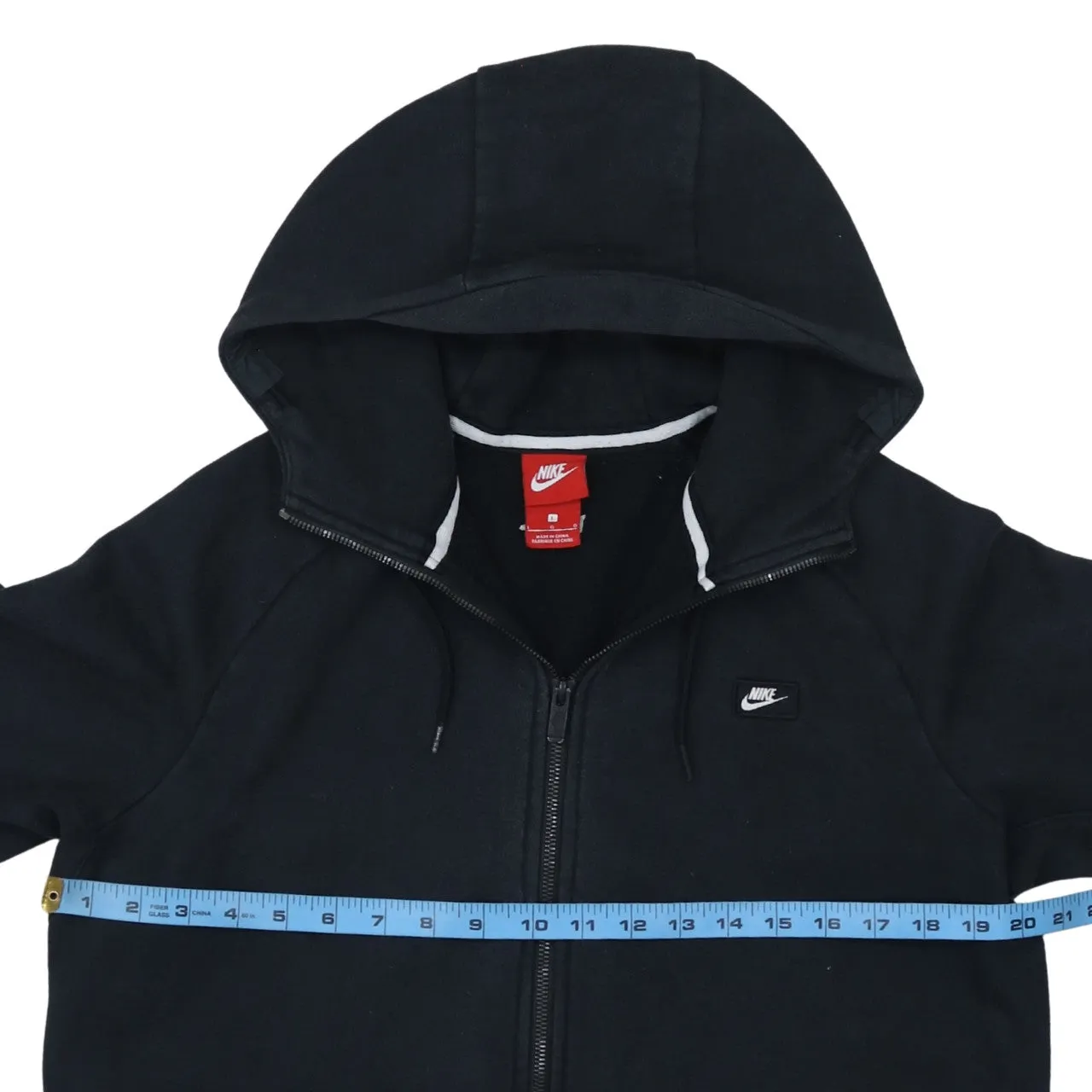 Nike Black Full Zip Hoodie Women’s Large Embroidered Swoosh Split Pocket Fleece Sweatshirt sold by Vintage Club product image thumbnail 5