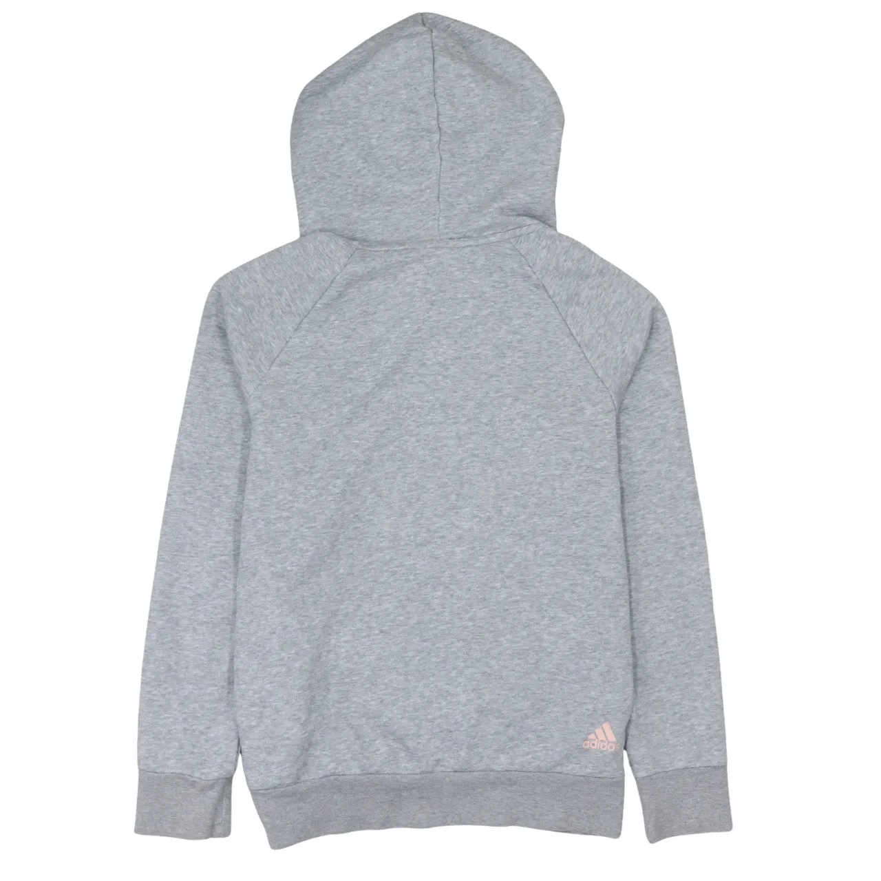 Adidas Light Grey Hoodie Women’s Small Printed Logo Raglan Sleeves Pullover Sweatshirt sold by Vintage Club product image thumbnail 2