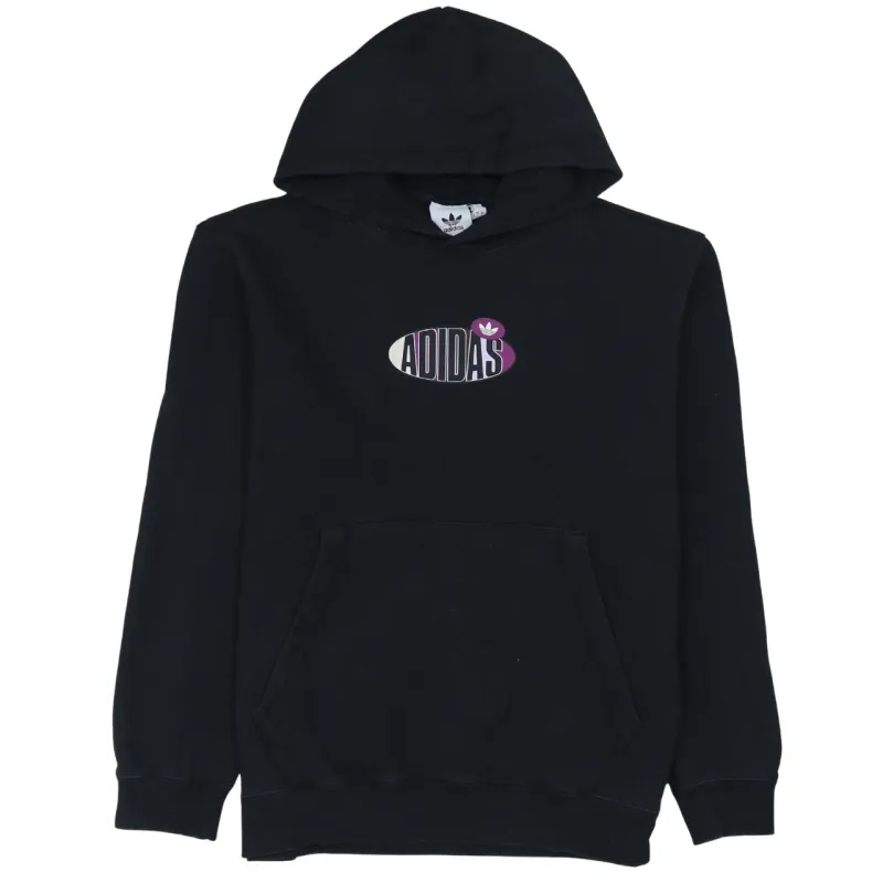 Adidas Black Hoodie Women’s XLarge Printed Logo Front Pocket Pullover Sweatshirt sold by Vintage Club