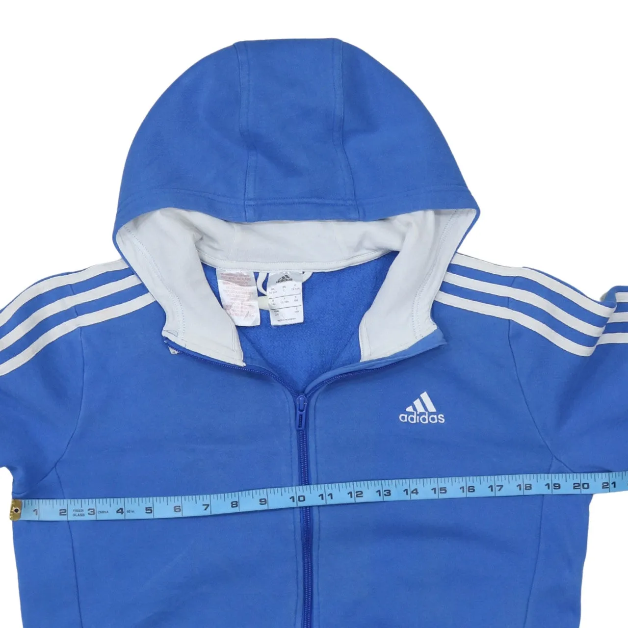 Adidas Blue Full Zip Hoodie Women's Large Three Stripes Printed Logos Casual Top sold by Vintage Club product image thumbnail 5