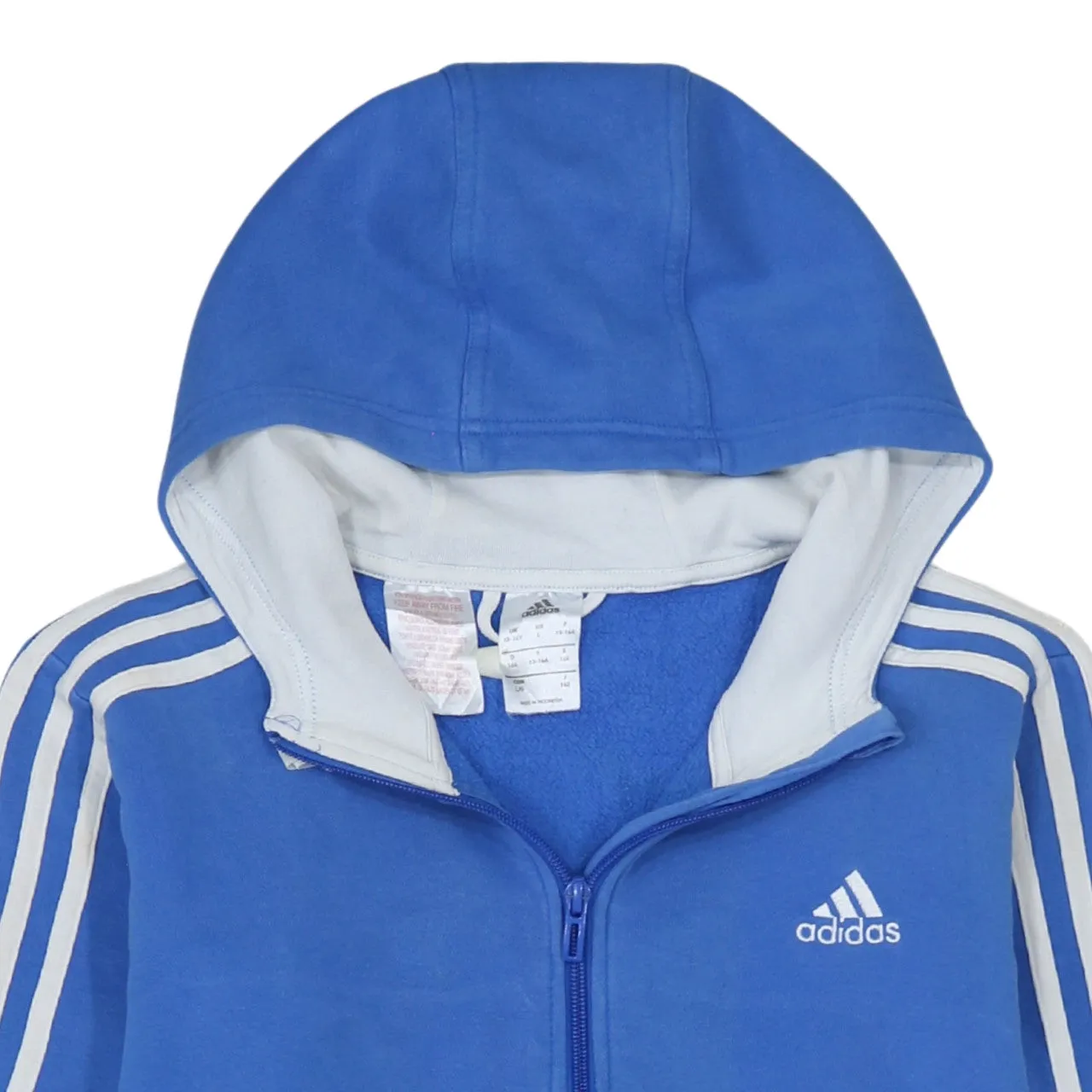 Adidas Blue Full Zip Hoodie Women's Large Three Stripes Printed Logos Casual Top sold by Vintage Club product image thumbnail 3