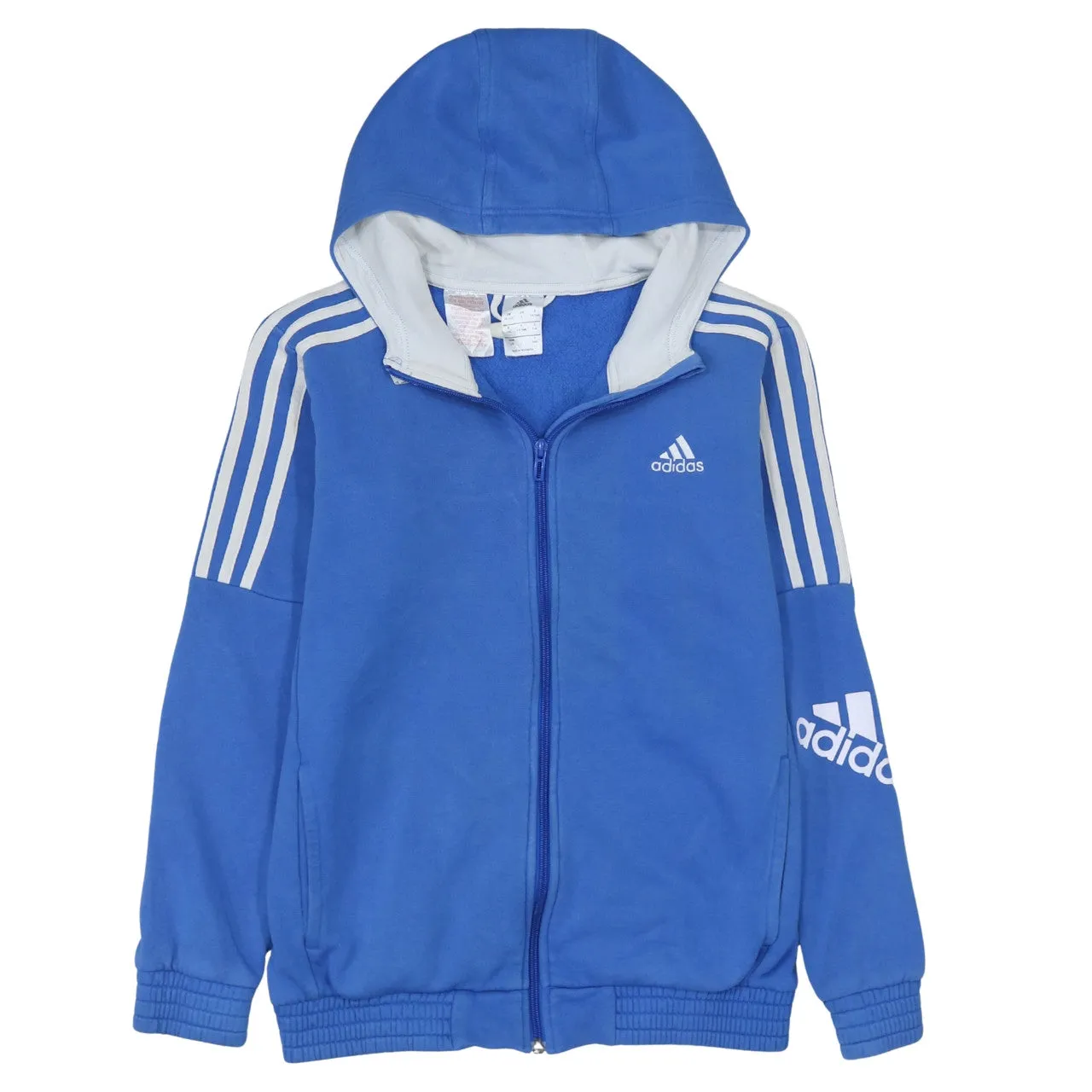 Adidas Blue Full Zip Hoodie Women's Large Three Stripes Printed Logos Casual Top sold by Vintage Club