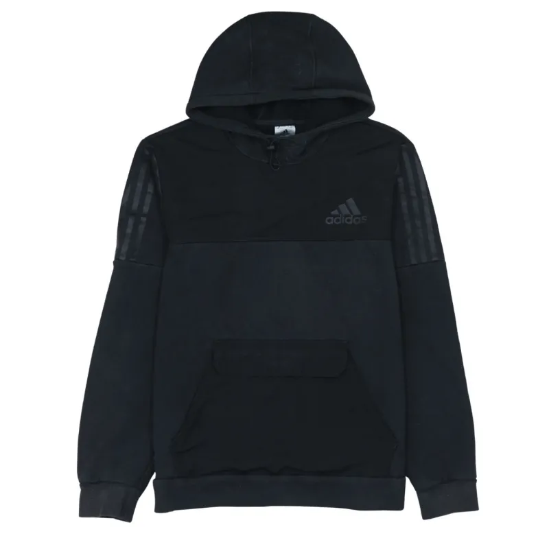 Adidas Black Hoodie Women’s Medium Embroidered Logo Three Stripe Sleeves Pullover Sweatshirt sold by Vintage Club
