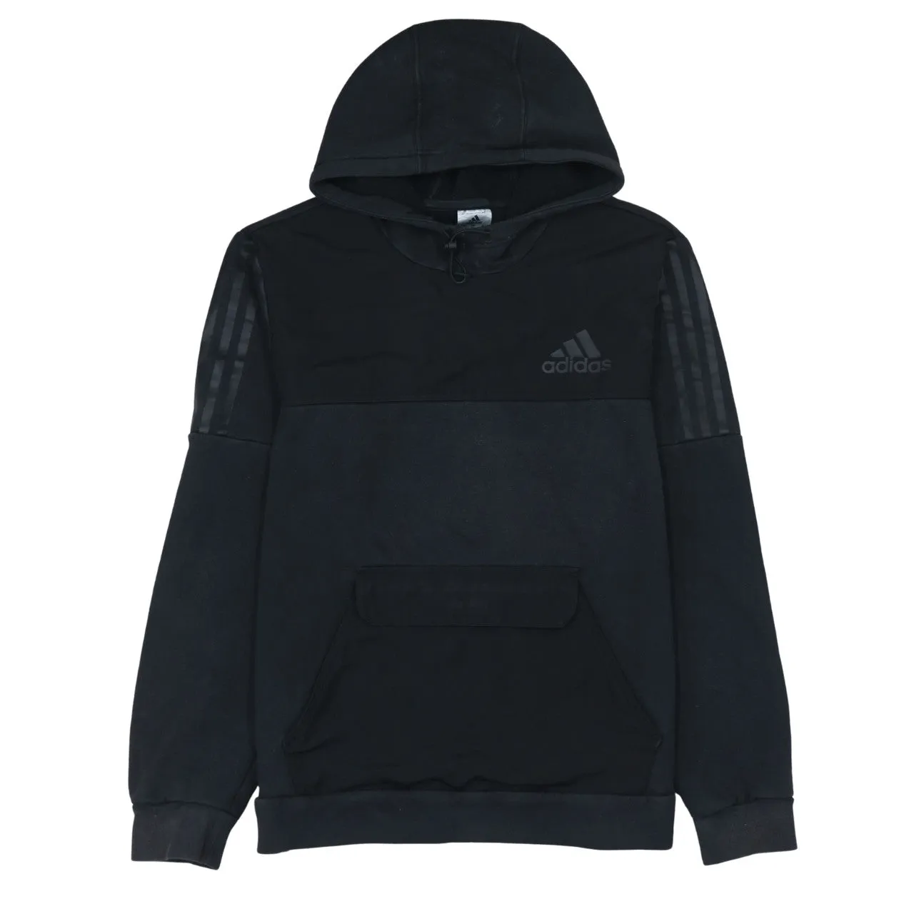 Adidas Black Hoodie Women’s Medium Embroidered Logo Three Stripe Sleeves Pullover Sweatshirt sold by Vintage Club