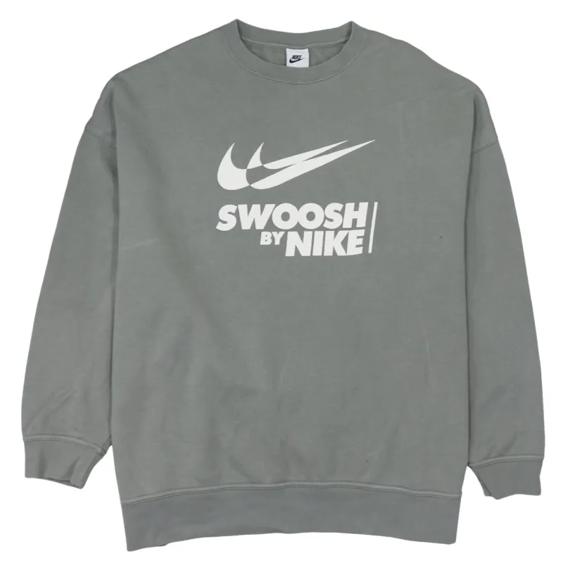 Nike Grey Sweatshirt Men's Medium Printed Swoosh By Nike Logo Crewneck Pullover Fleece Top sold by Vintage Club