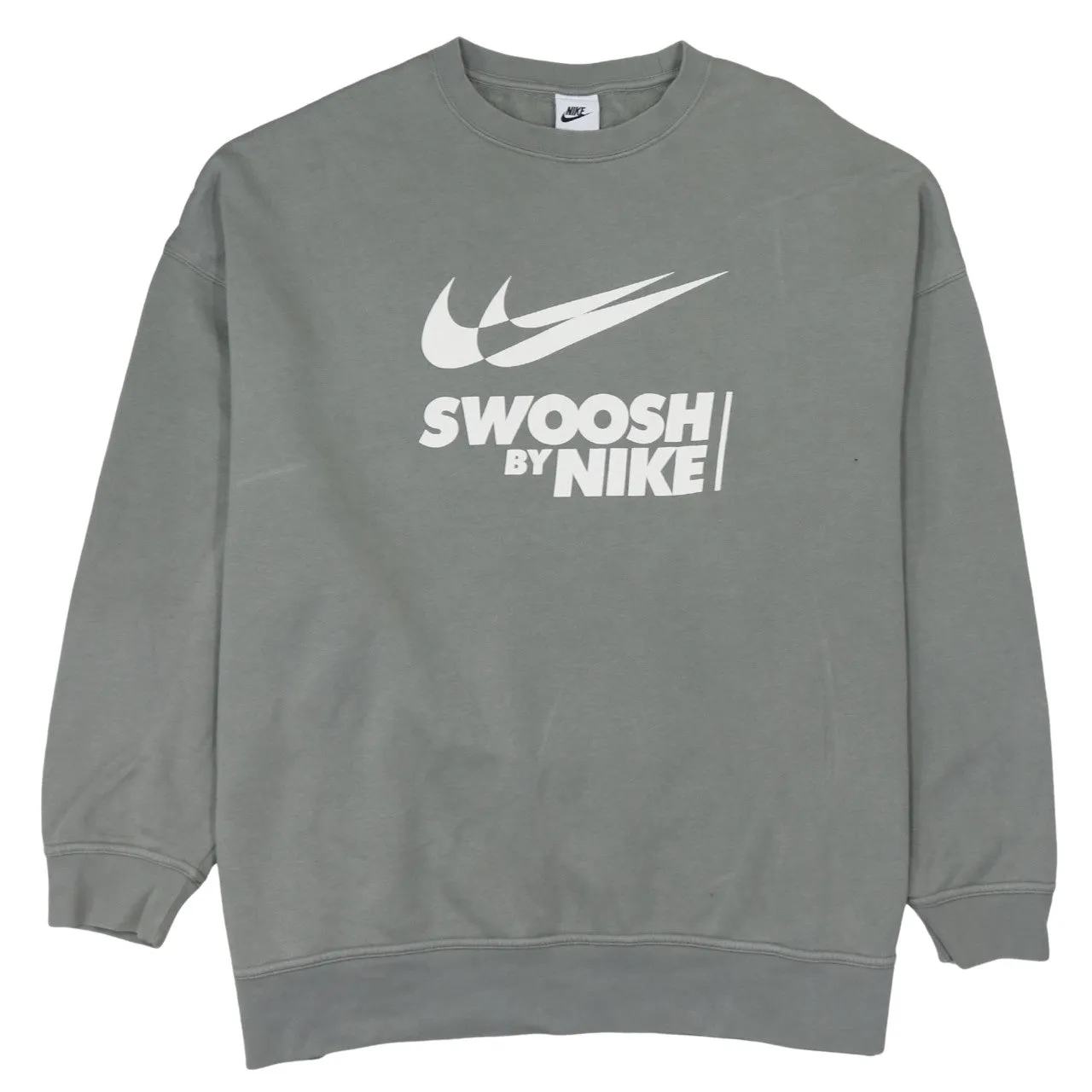 Nike Grey Sweatshirt Men's Medium Printed Swoosh By Nike Logo Crewneck Pullover Fleece Top sold by Vintage Club