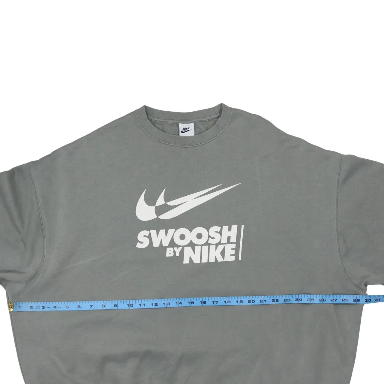 Nike Grey Sweatshirt Men's Medium Printed Swoosh By Nike Logo Crewneck Pullover Fleece Top sold by Vintage Club product image thumbnail 5