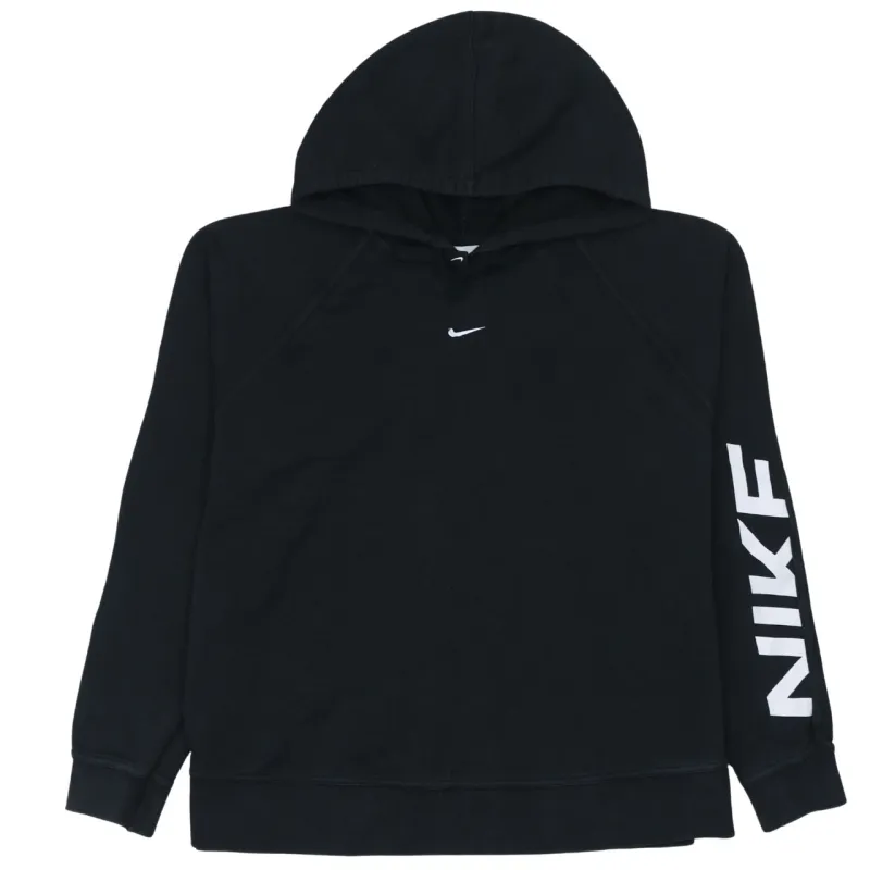 Nike Black Hoodie Men's Medium Small Swoosh Embroidered Logo Sleeve Print Pullover Sweatshirt sold by Vintage Club