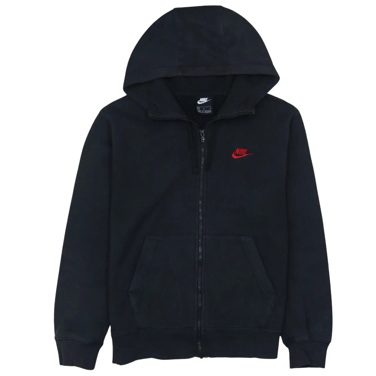 Nike Black Full Zip Hoodie Men’s Medium Red Embroidered Swoosh Split Pocket Sweatshirt sold by Vintage Club