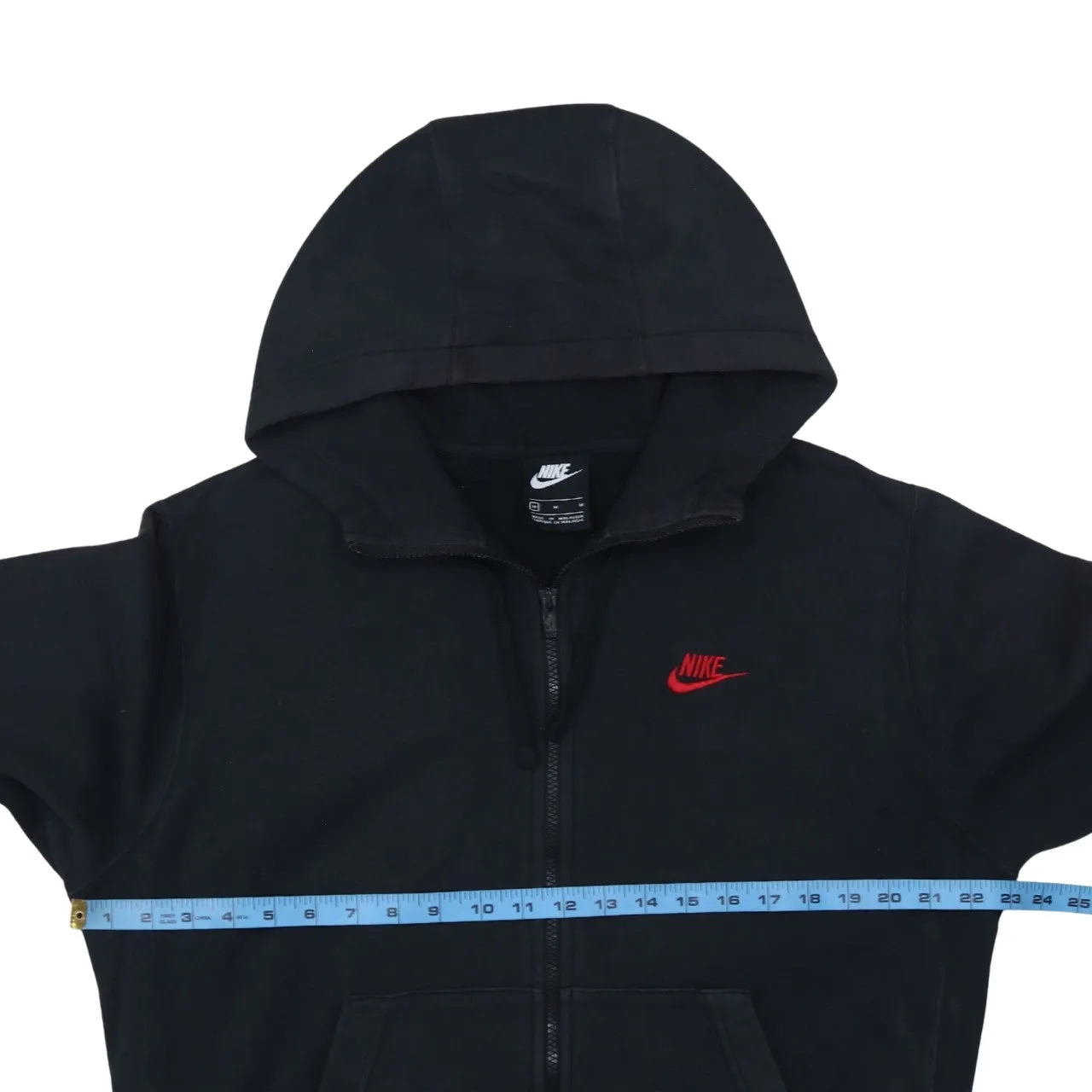 Nike Black Full Zip Hoodie Men’s Medium Red Embroidered Swoosh Split Pocket Sweatshirt sold by Vintage Club product image thumbnail 5