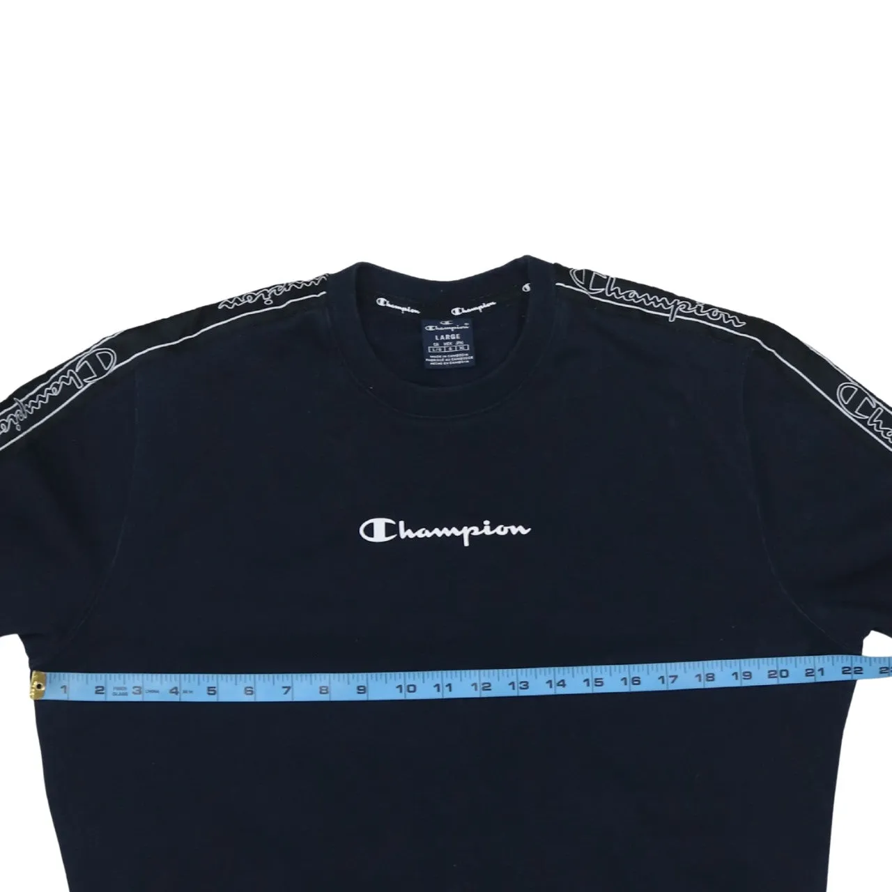 Champion Navy Blue Sweatshirt Women's Large Embroidered Logo Sleeve Tape Crewneck Pullover sold by Vintage Club product image thumbnail 5