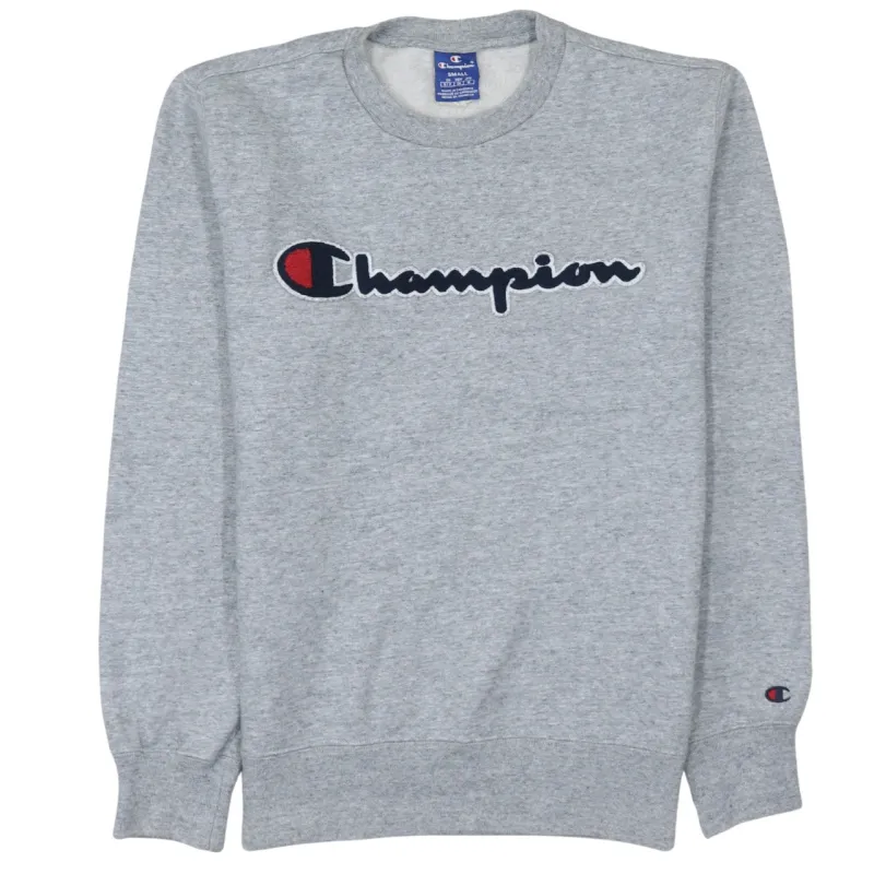 Champion Grey Sweatshirt Men's Small Embroidered Script Logo Crewneck Pullover Fleece Top sold by Vintage Club