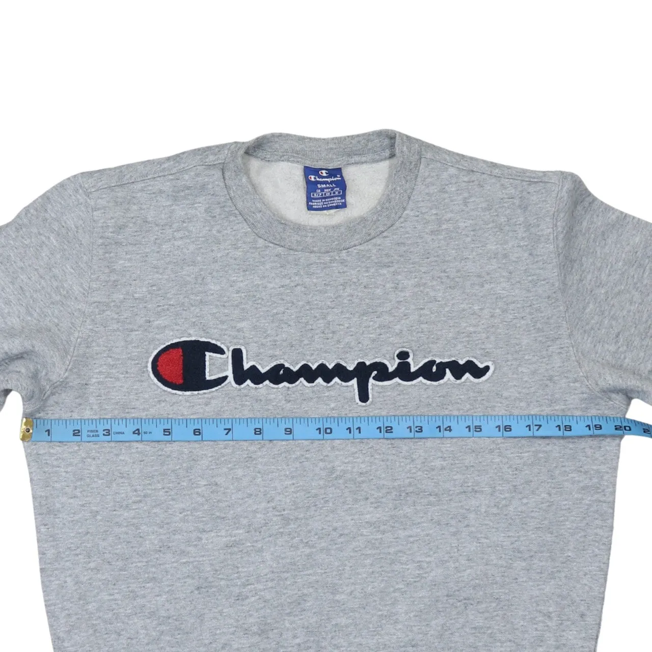 Champion Grey Sweatshirt Men's Small Embroidered Script Logo Crewneck Pullover Fleece Top sold by Vintage Club product image thumbnail 5