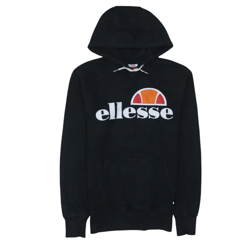 Ellesse Black Hoodie Women’s Small Printed Front Logo Pouch Pocket Pullover Sweatshirt made by Ellesse