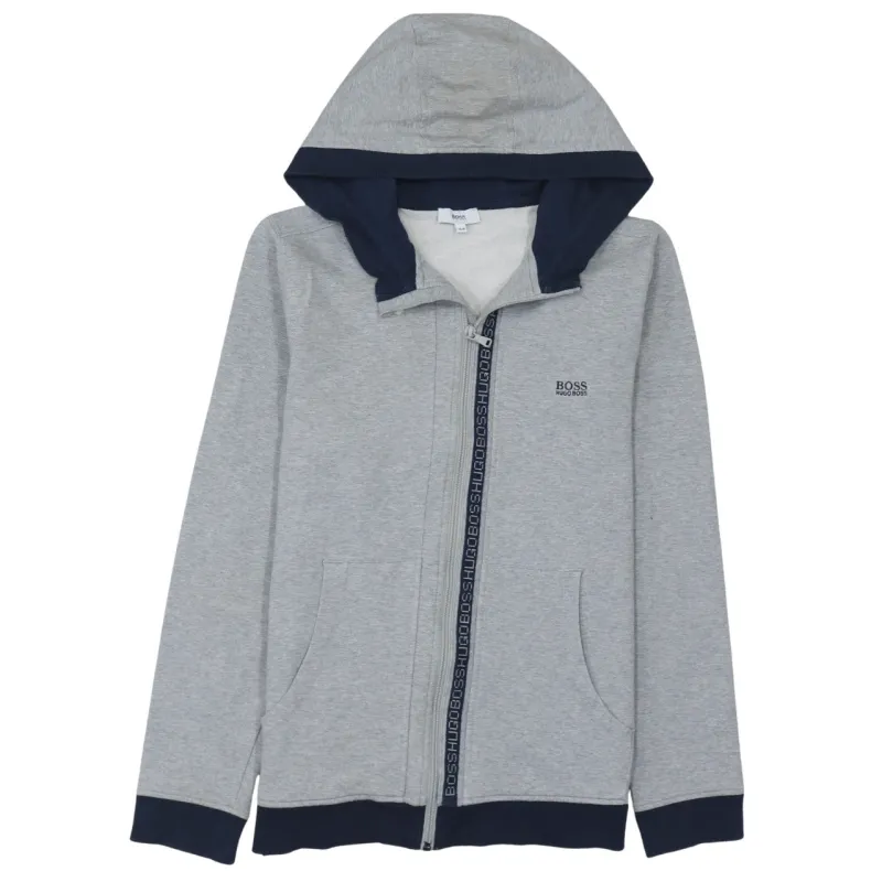 HUGO BOSS Light Grey Hoodie Women’s Medium Full Zip Logo Tape Pockets Sweatshirt sold by Vintage Club