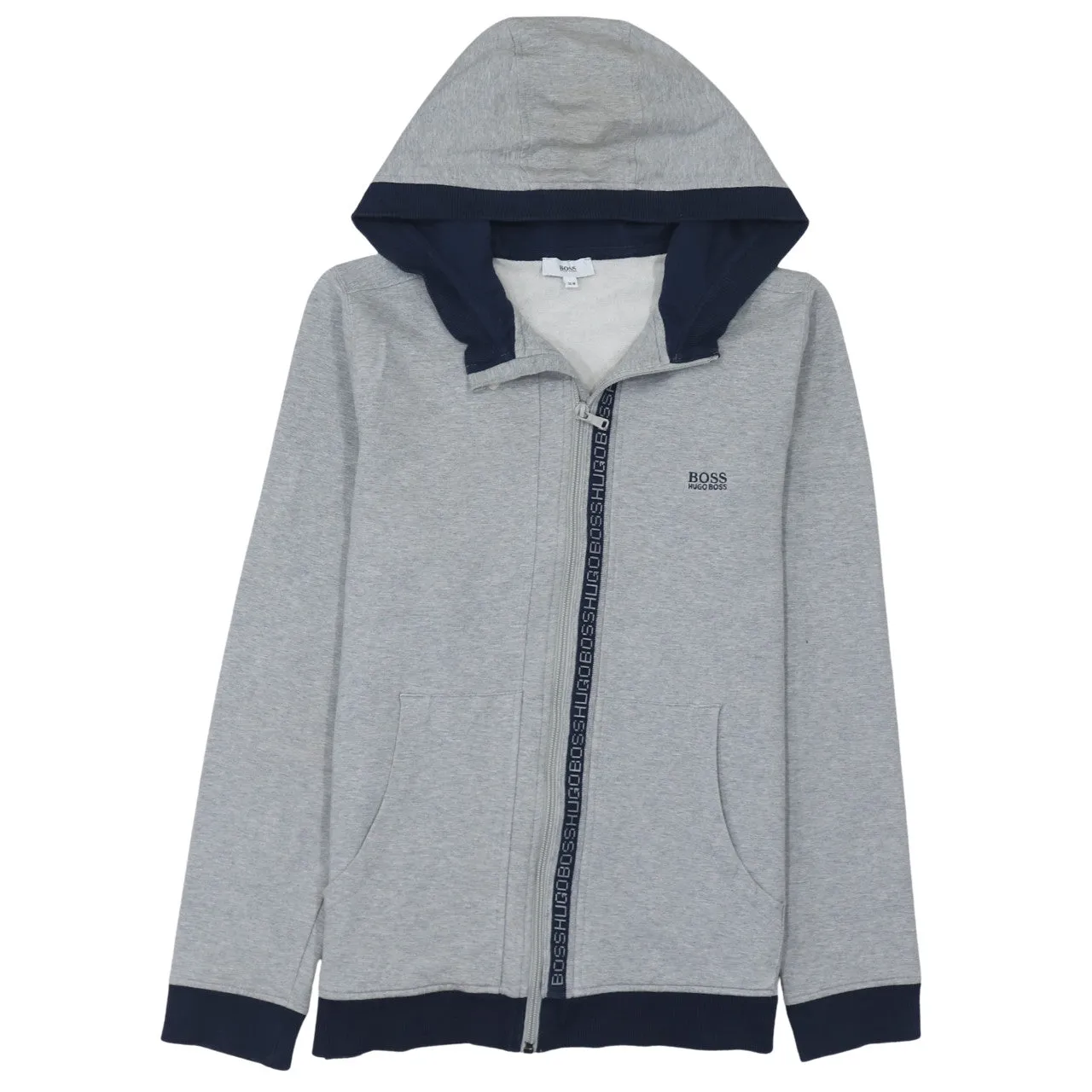 HUGO BOSS Light Grey Hoodie Women’s Medium Full Zip Logo Tape Pockets Sweatshirt sold by Vintage Club