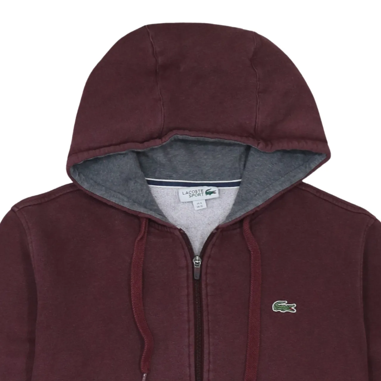 Lacoste Burgundy Red Hoodie Women’s XLarge Full Zip Embroidered Croc Logo Pockets Sweatshirt sold by Vintage Club product image thumbnail 3