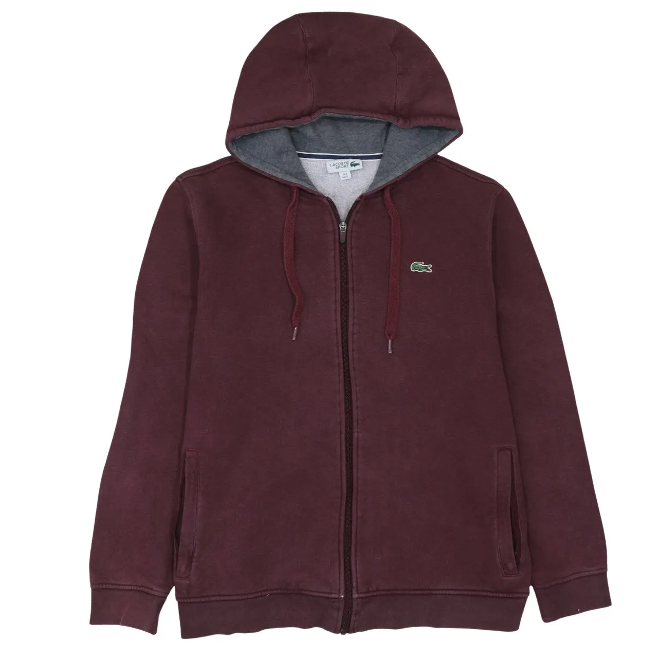 Lacoste Burgundy Red Hoodie Women’s XLarge Full Zip Embroidered Croc Logo Pockets Sweatshirt sold by Vintage Club