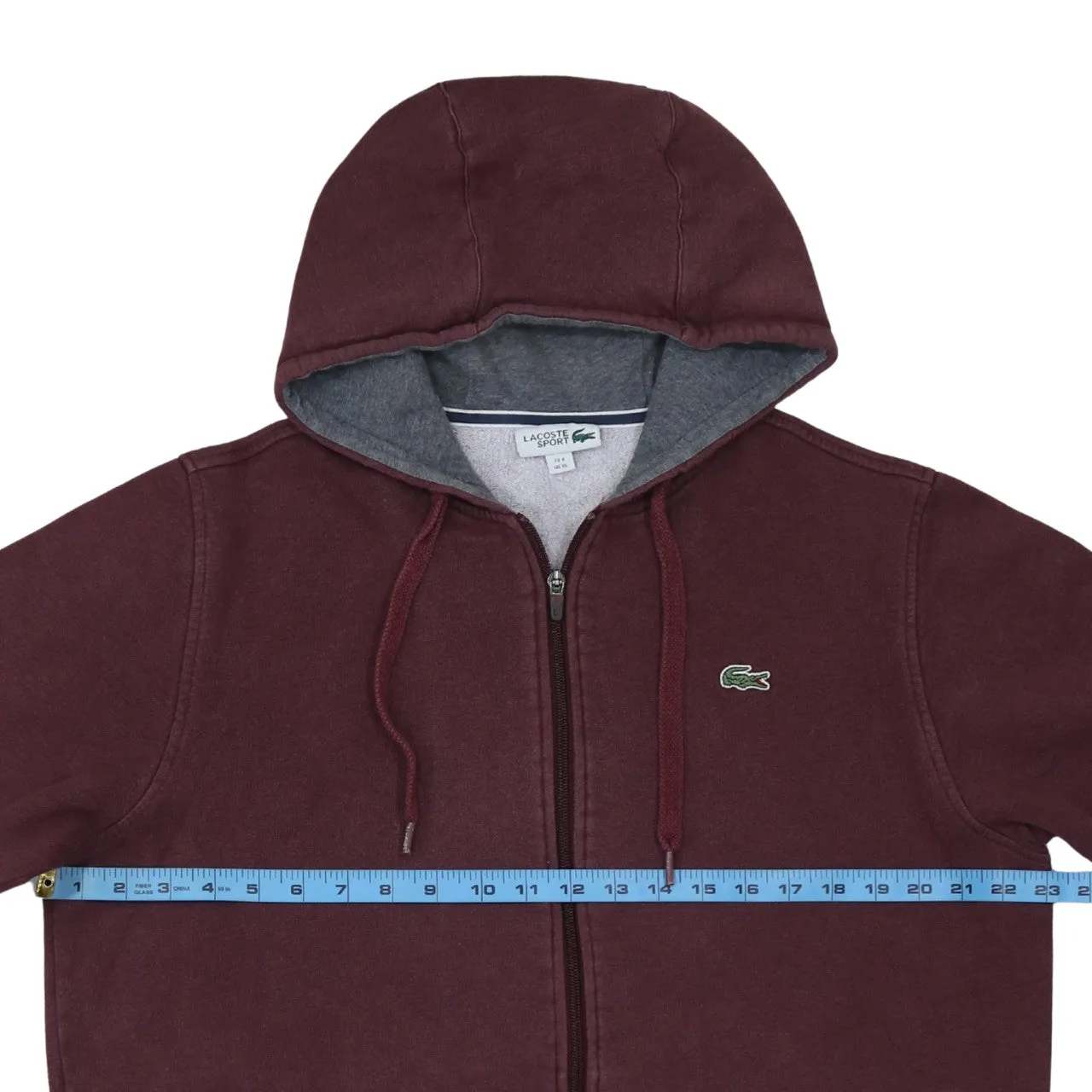 Lacoste Burgundy Red Hoodie Women’s XLarge Full Zip Embroidered Croc Logo Pockets Sweatshirt sold by Vintage Club product image thumbnail 5