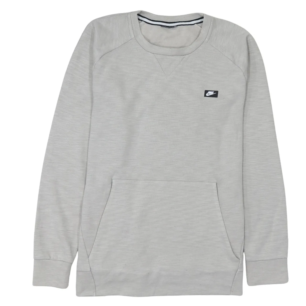 Nike Light Grey Sweatshirt Men's Large Embroidered Chest Logo Front Pouch Crewneck Pullover sold by Vintage Club