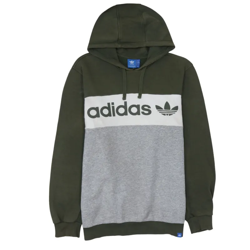 Adidas Green Grey Hoodie Men's Large Big Logo Colour Block Pullover Sweatshirt sold by Vintage Club