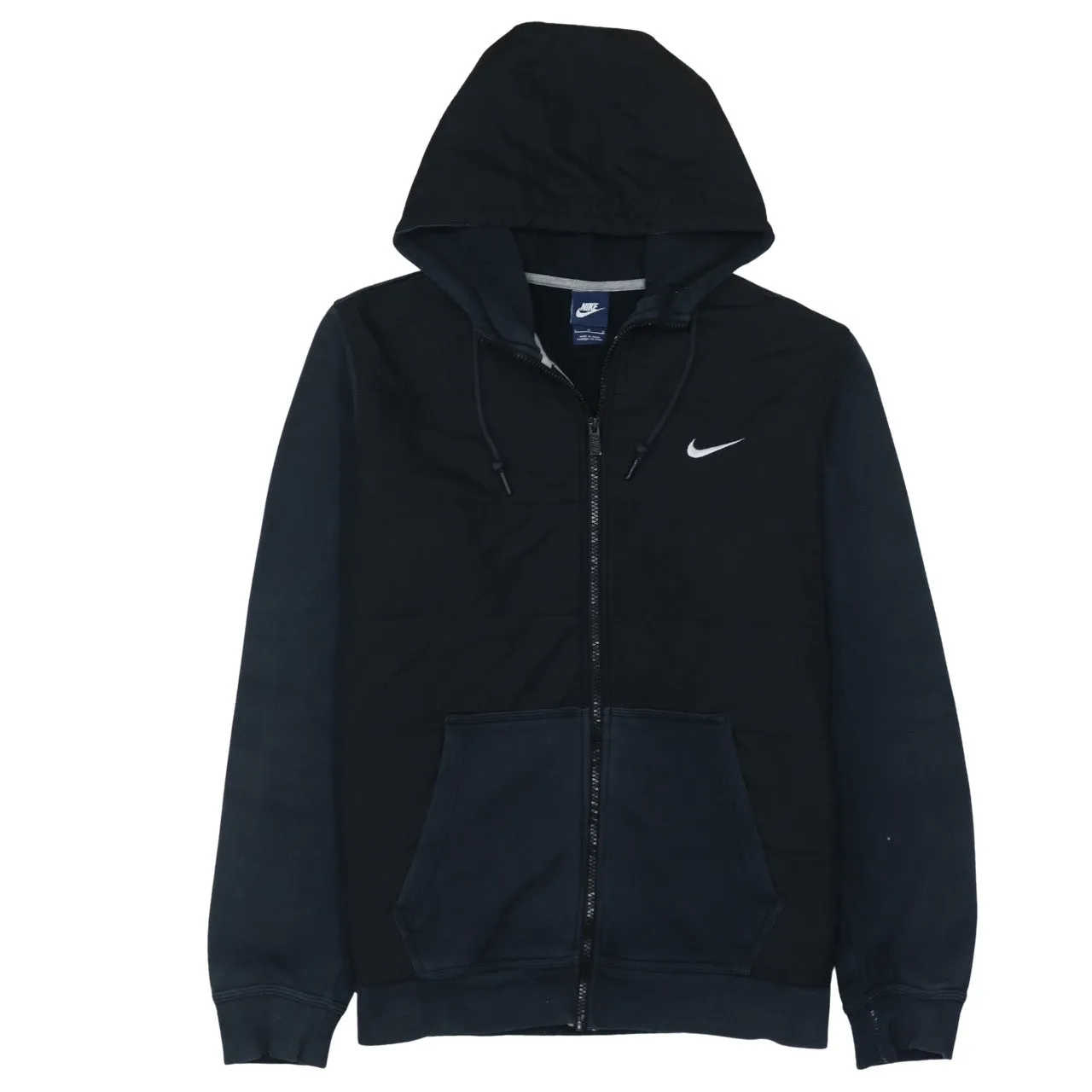 Nike Black Full Zip Hoodie Men's Large Embroidered Swoosh Padded Front Pocket Sweatshirt sold by Vintage Club