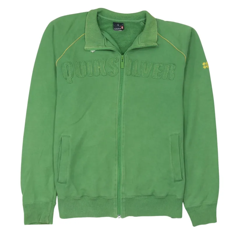 Quiksilver Green Zip Sweatshirt Women’s Large Embossed Logo Pockets Ribbed Hem Jacket sold by Vintage Club
