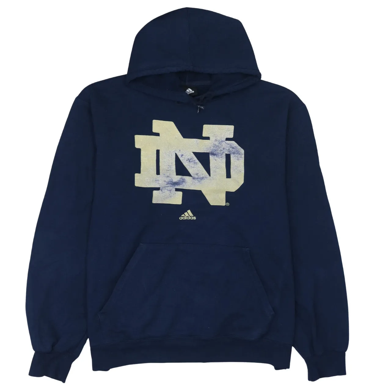 Adidas Navy Blue Hoodie Men's Large Notre Dame Printed Logo Pullover Sweatshirt Fleece sold by Vintage Club