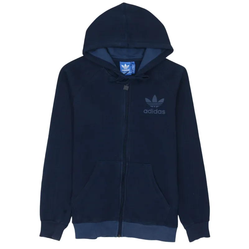 Adidas Navy Blue Hoodie Men's Small Trefoil Logo Full Zip Three Stripe Sleeves Sweatshirt sold by Vintage Club