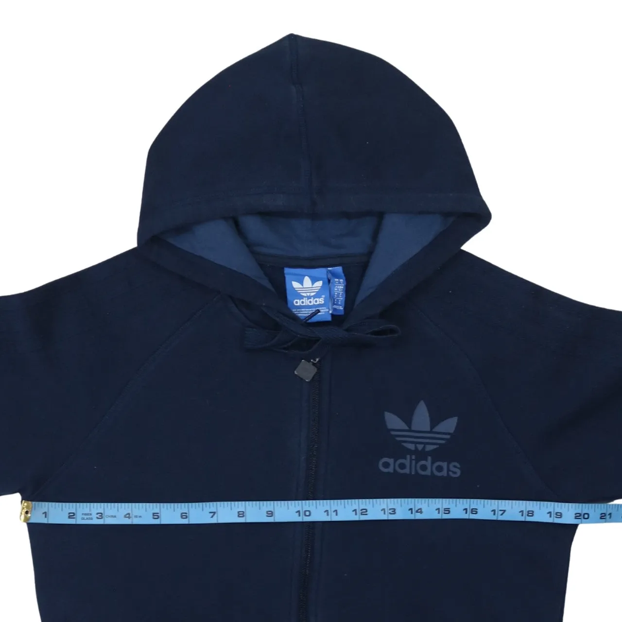 Adidas Navy Blue Hoodie Men's Small Trefoil Logo Full Zip Three Stripe Sleeves Sweatshirt sold by Vintage Club product image thumbnail 5