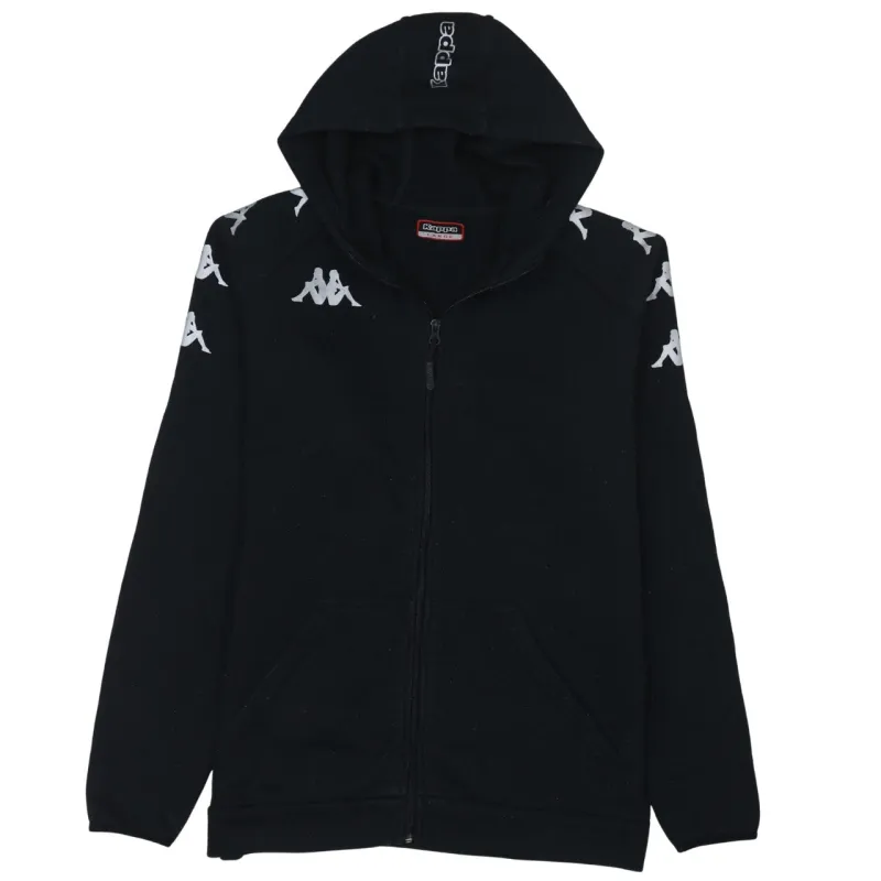 Kappa Black Full Zip Hoodie Women's Large Logo Taped Sleeves Fleece Sweatshirt sold by Vintage Club