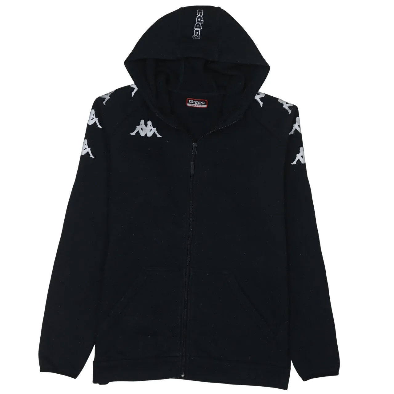 Kappa Black Full Zip Hoodie Women's Large Logo Taped Sleeves Fleece Sweatshirt sold by Vintage Club