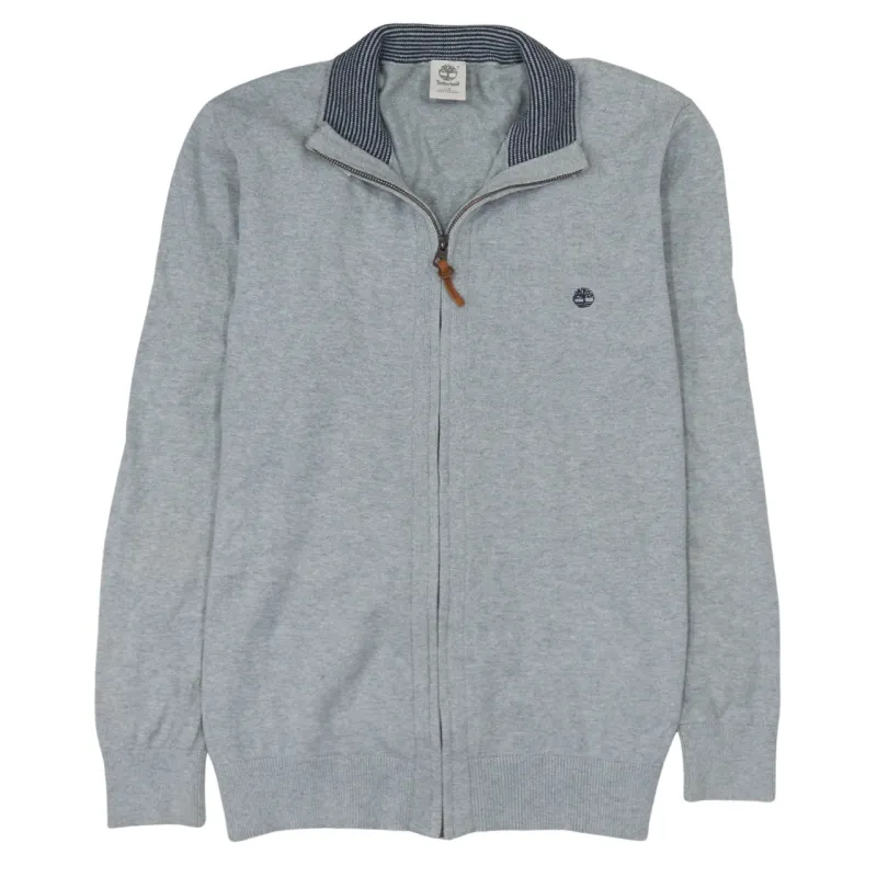 Timberland Light Grey Full Zip Sweatshirt Women's Large Embroidered Chest Logo Funnel Neck Cardigan Jumper made by Timberland