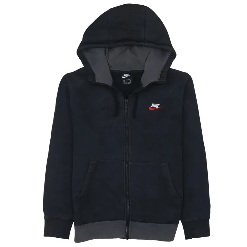 Nike Black Full Zip Hoodie Men's Small Embroidered Swoosh Logo Split Hem Pockets Sweatshirt sold by Vintage Club