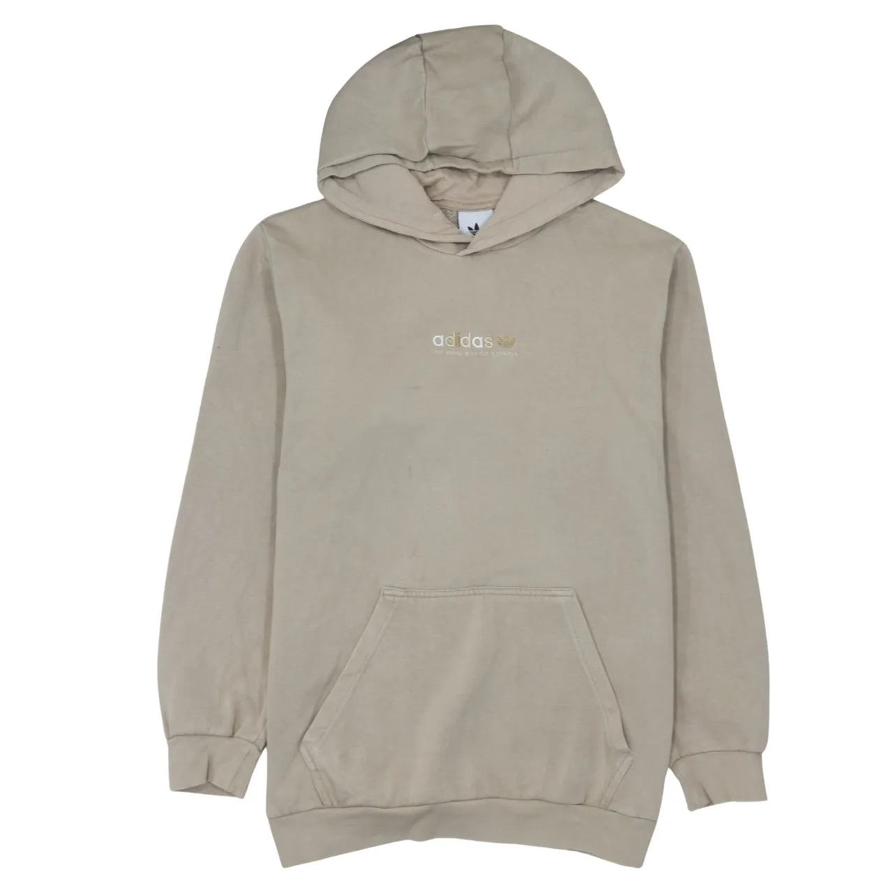 Adidas Beige Cream Hoodie Men's Medium Embroidered Logo Front Pocket Pullover Sweatshirt sold by Vintage Club