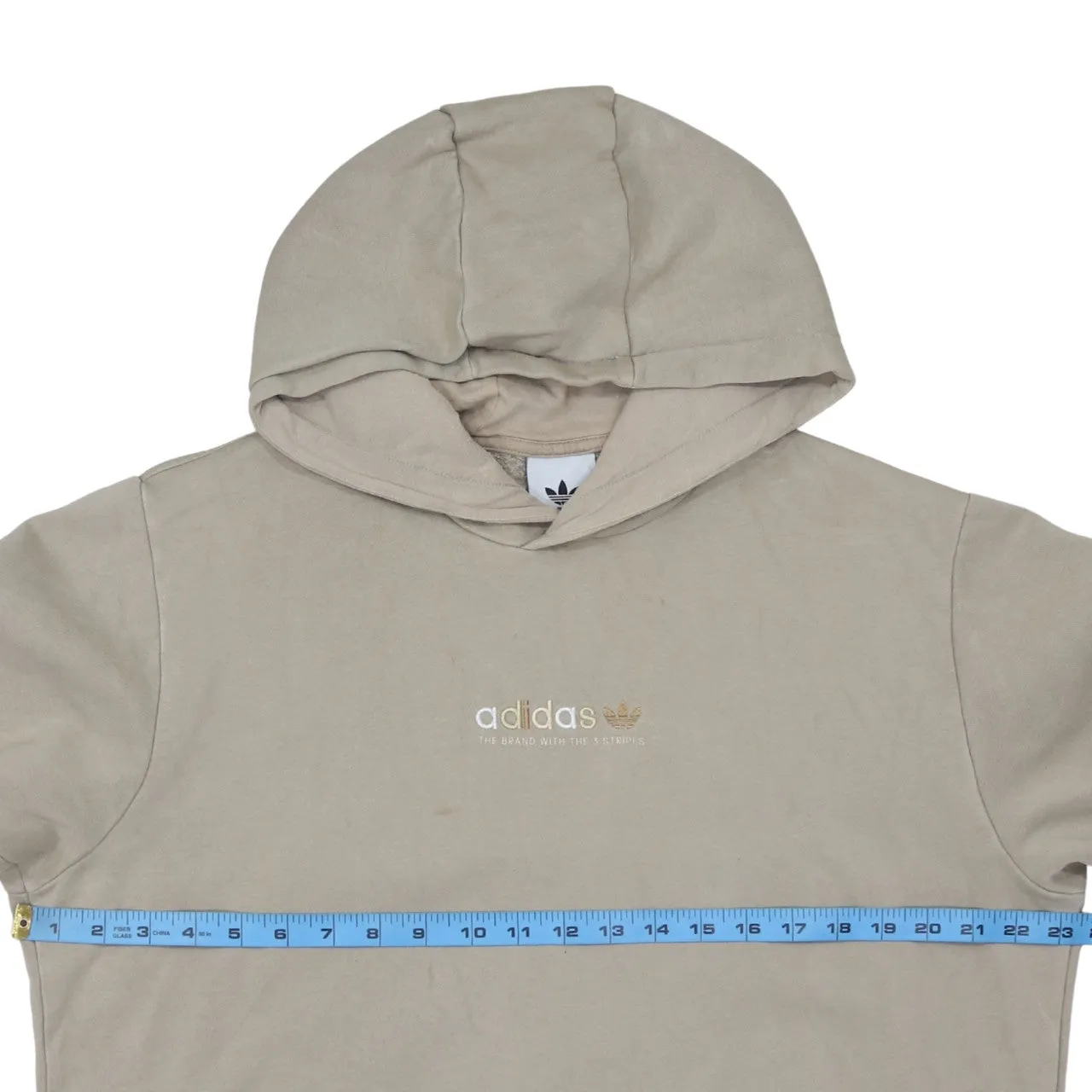 Adidas Beige Cream Hoodie Men's Medium Embroidered Logo Front Pocket Pullover Sweatshirt sold by Vintage Club product image thumbnail 5