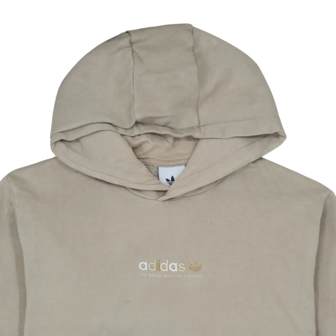 Adidas Beige Cream Hoodie Men's Medium Embroidered Logo Front Pocket Pullover Sweatshirt sold by Vintage Club product image thumbnail 3