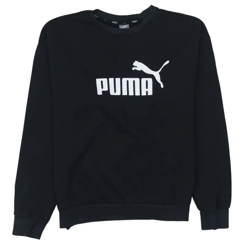 Puma Black Sweatshirt Men's Medium Printed Logo Crewneck Pullover Fleece Top made by Puma