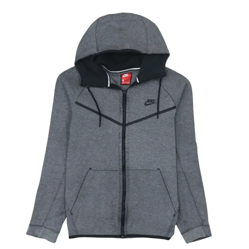 Nike Dark Grey Full Zip Hoodie Men's Small Embroidered Logo Split Kangaroo Pockets Sweatshirt sold by Vintage Club