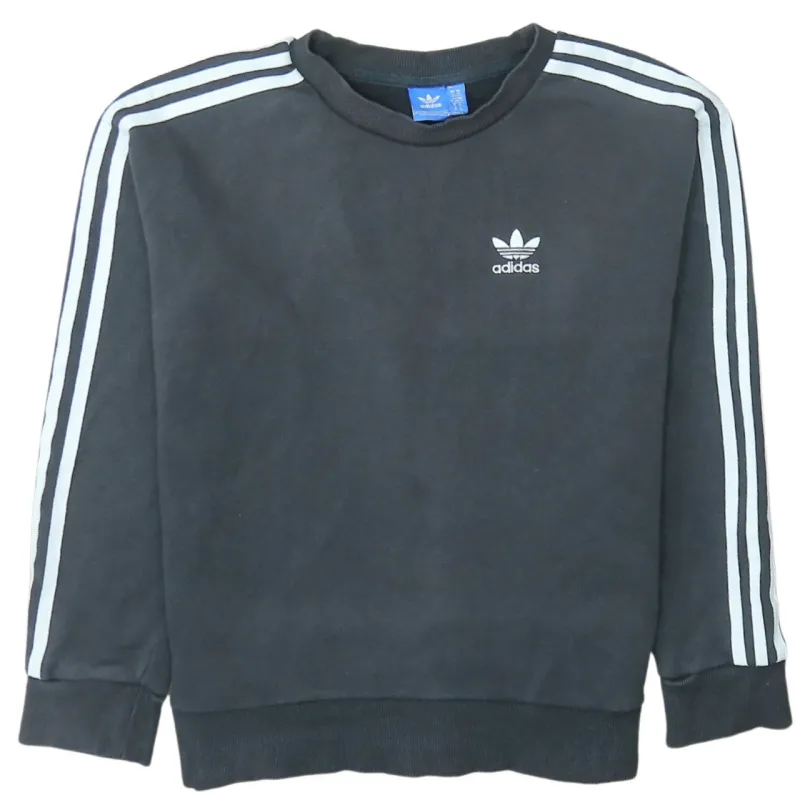 Adidas Black Sweatshirt Women’s XSmall Embroidered Trefoil Logo Three Stripe Sleeves Pullover Top sold by Vintage Club