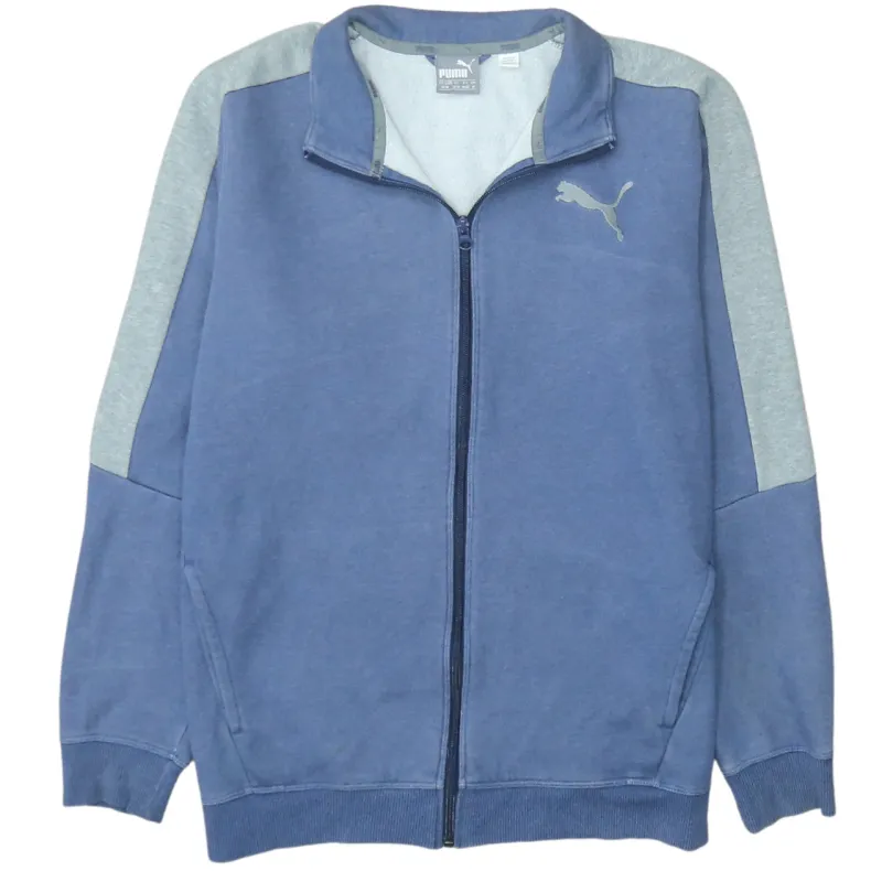 Puma Blue Full Zip Sweatshirt Men's Medium Grey Sleeve Panels Printed Logo Track Top sold by Vintage Club