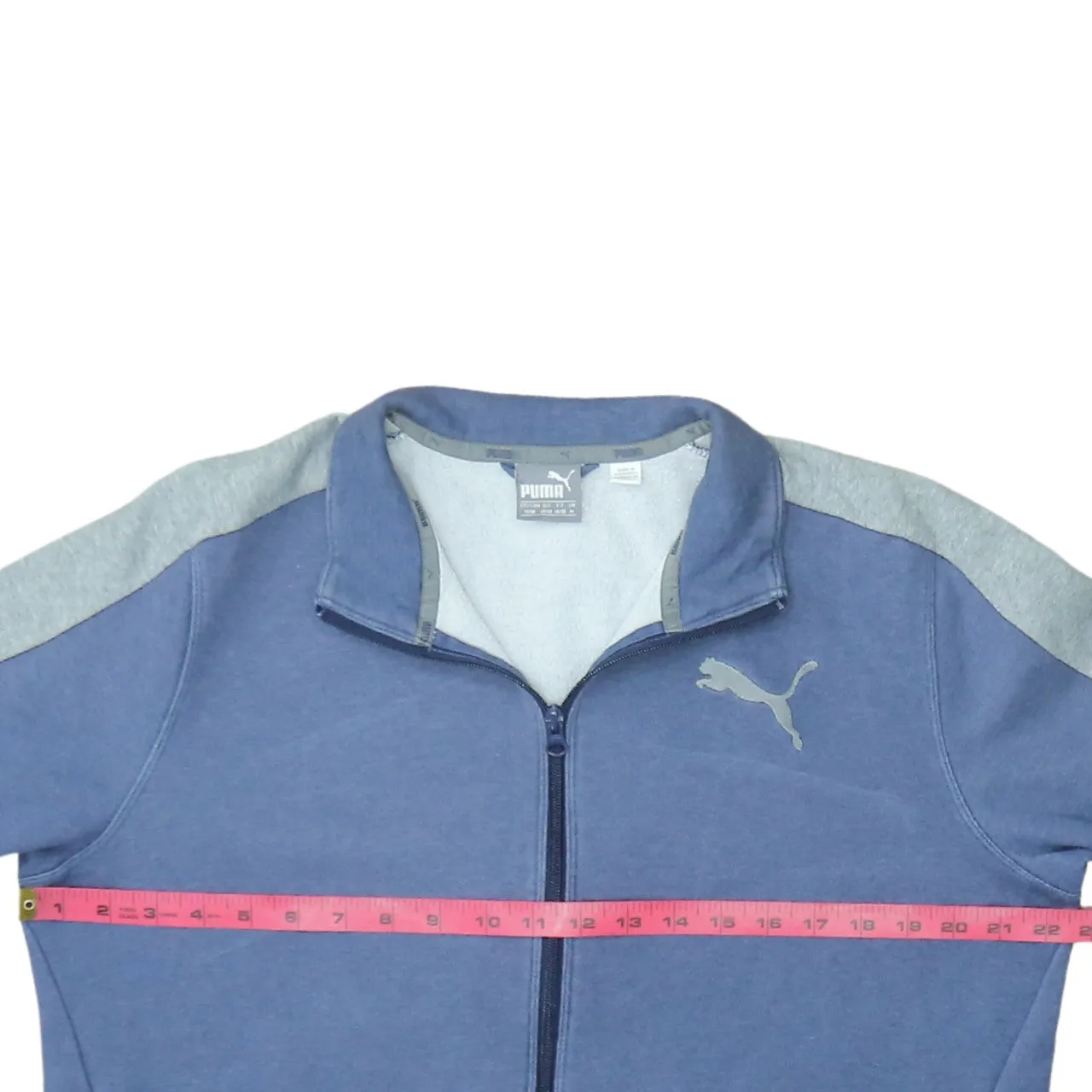 Puma Blue Full Zip Sweatshirt Men's Medium Grey Sleeve Panels Printed Logo Track Top sold by Vintage Club product image thumbnail 5