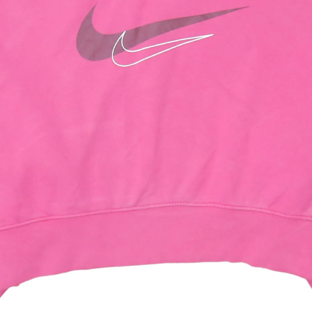 Nike Pink Cropped Sweatshirt Women's Medium Printed Triple Swoosh Logo Pullover Top sold by Vintage Club product image thumbnail 4