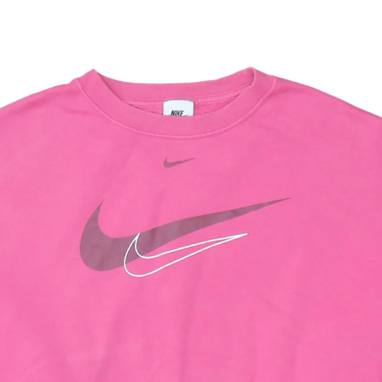 Nike Pink Cropped Sweatshirt Women's Medium Printed Triple Swoosh Logo Pullover Top sold by Vintage Club product image thumbnail 3