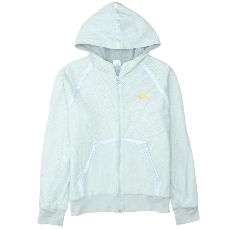 Nike Light Grey Hoodie Women’s Large Mesh Zip Embroidered Logo Pockets Sweatshirt sold by Vintage Club